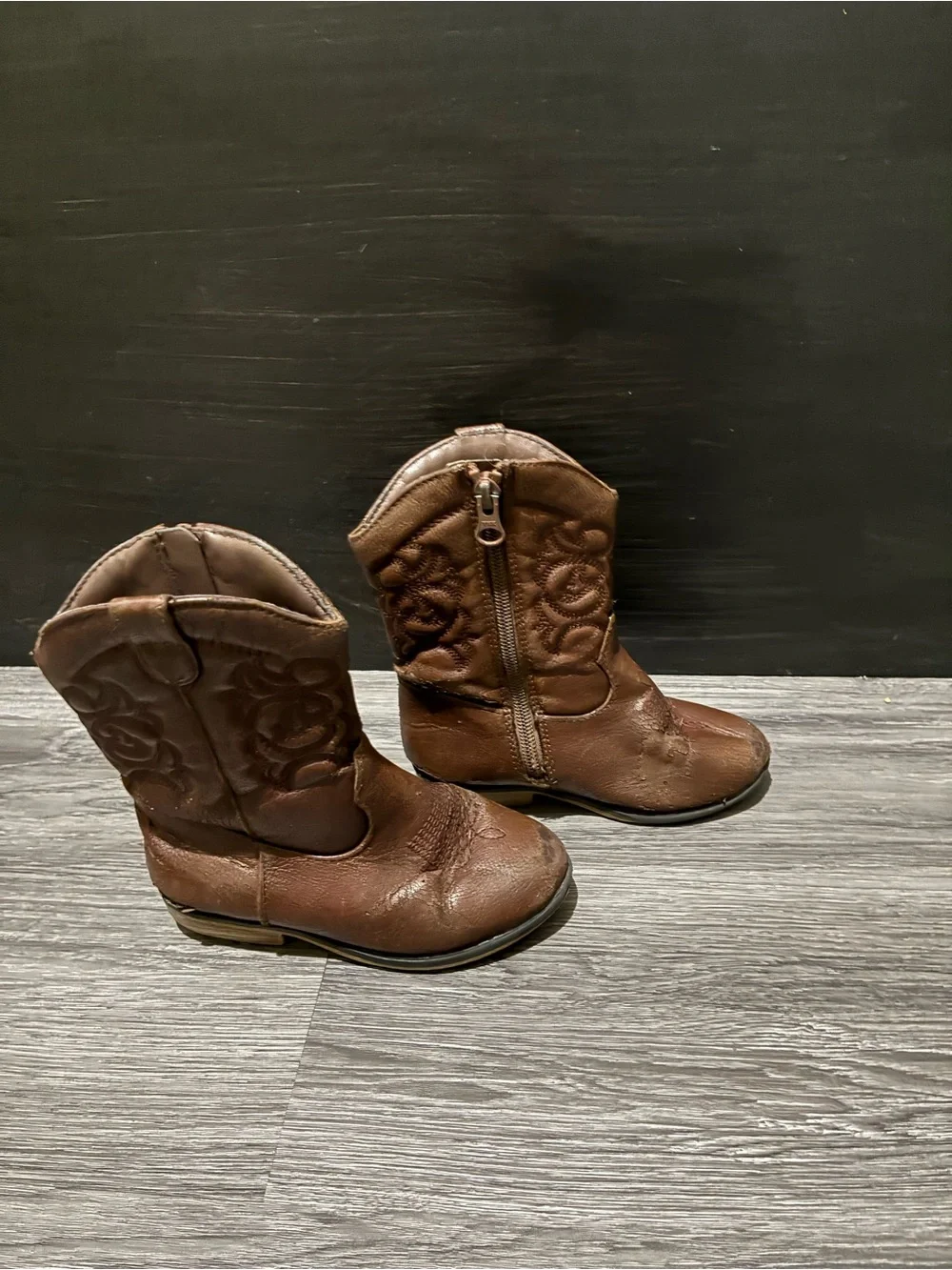 Cat & Jack Brown Kids Western Zip Booties